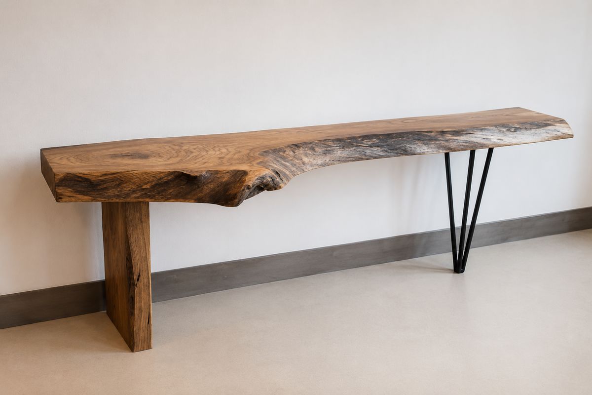 Boomstam wandtafel op stalen poten